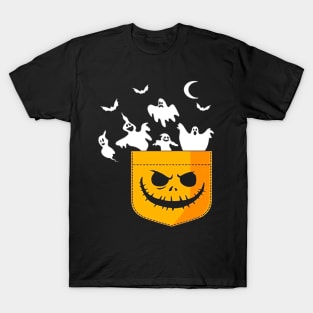 Halloween PockeTShirt Ghosts Peeking T-Shirt